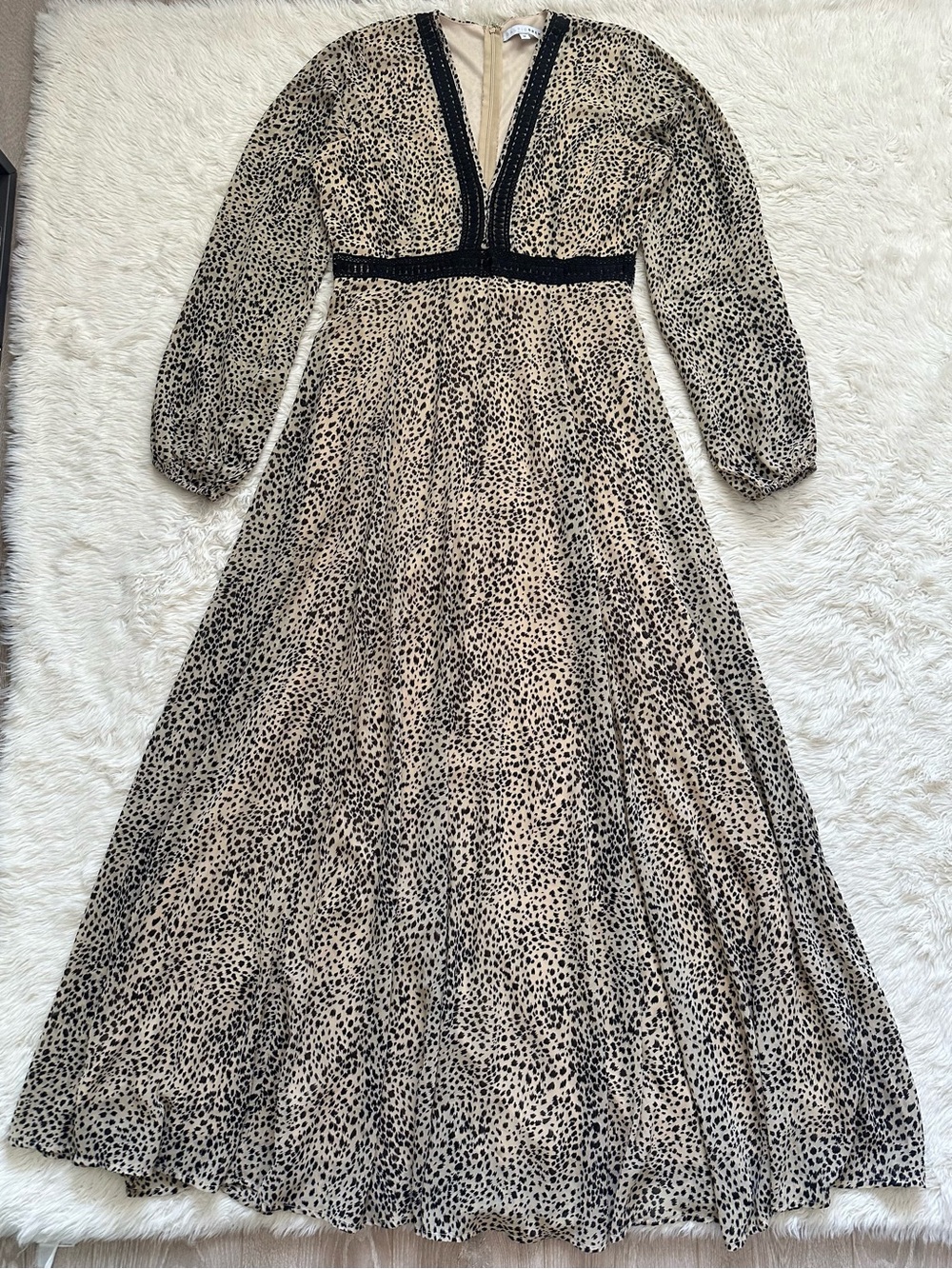 Baltic Born Dress Cha Cha Print Maxi Leopard Cheetah Long Sleeve V-neck Sz M - Picture 4 of 15